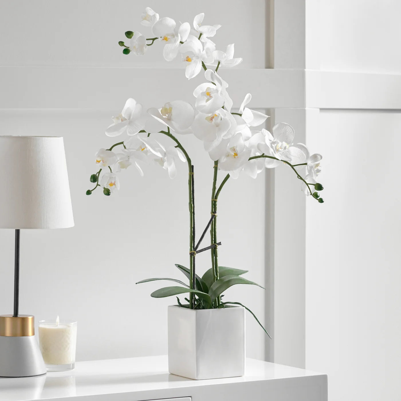 Orchid Potted Faux 23 Inch Triple Stem - White