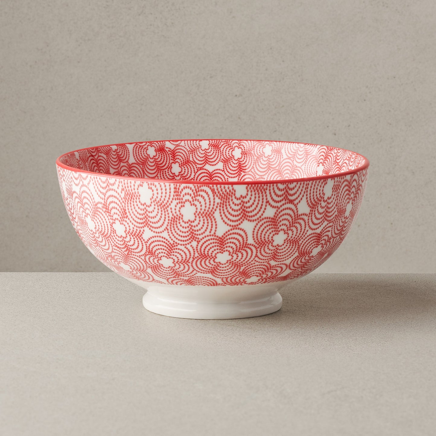 Kiri Porcelain 56 oz 8 Inch Diameter Bowl - Red with Red Trim