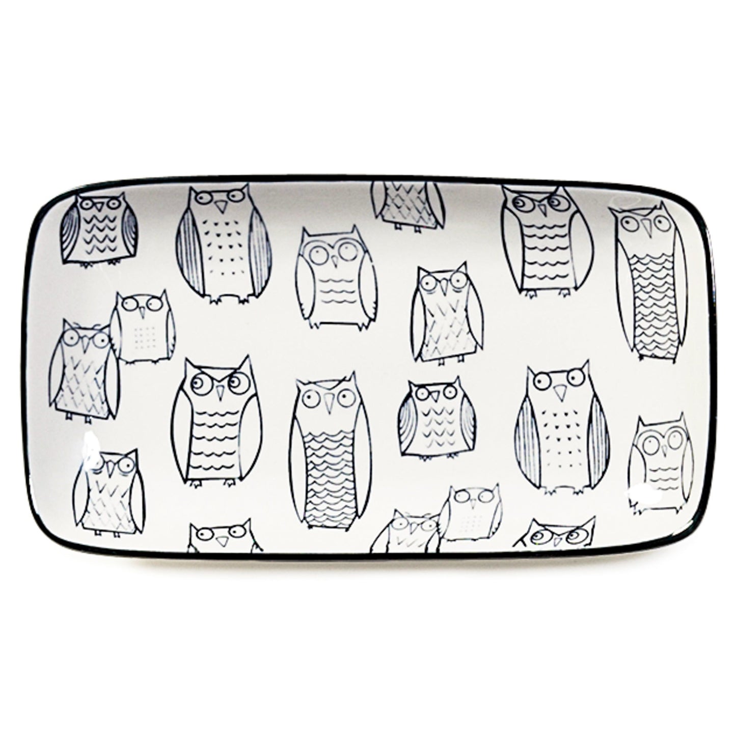 Kiri Porcelain 8.5 Inch Rectangle Tapas Plate - Owl Outline