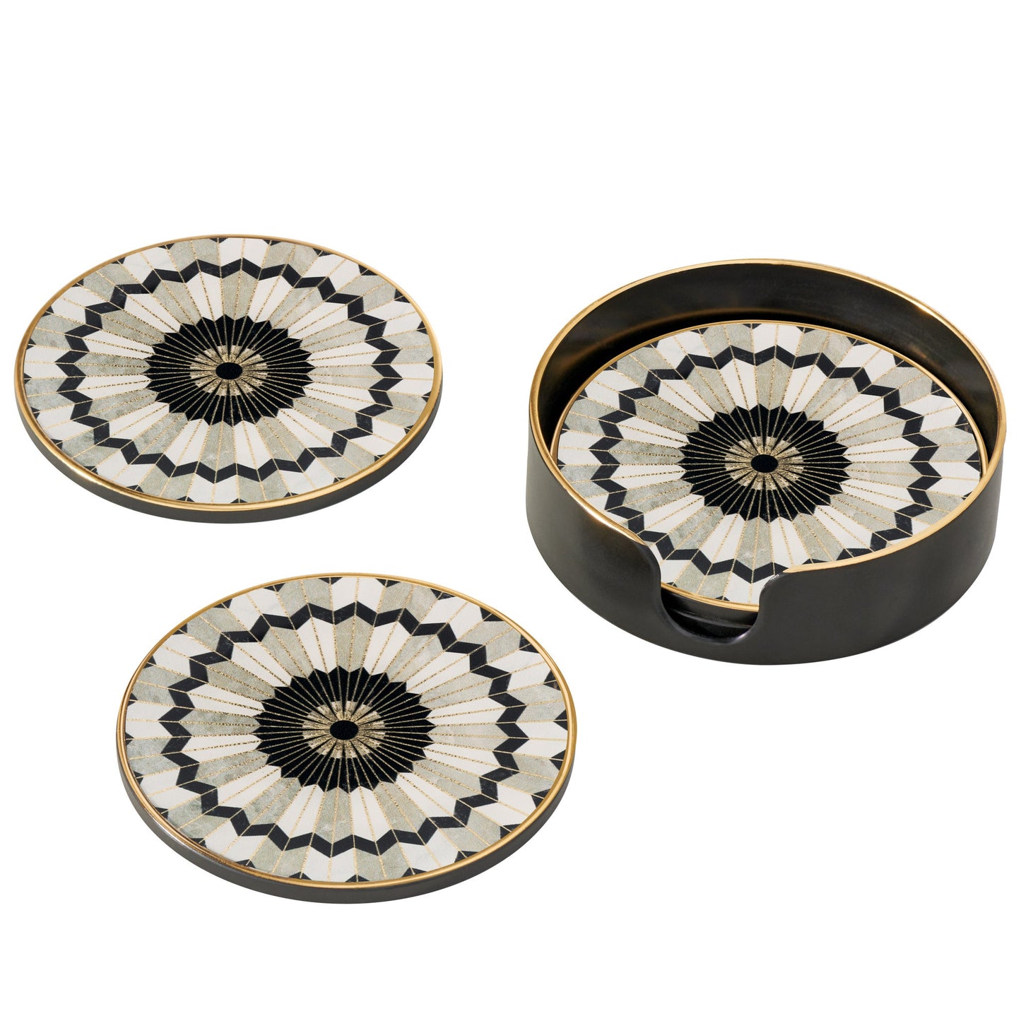 Savoy Gold Trim 4 Piece Round Coaster Set - Mosaic