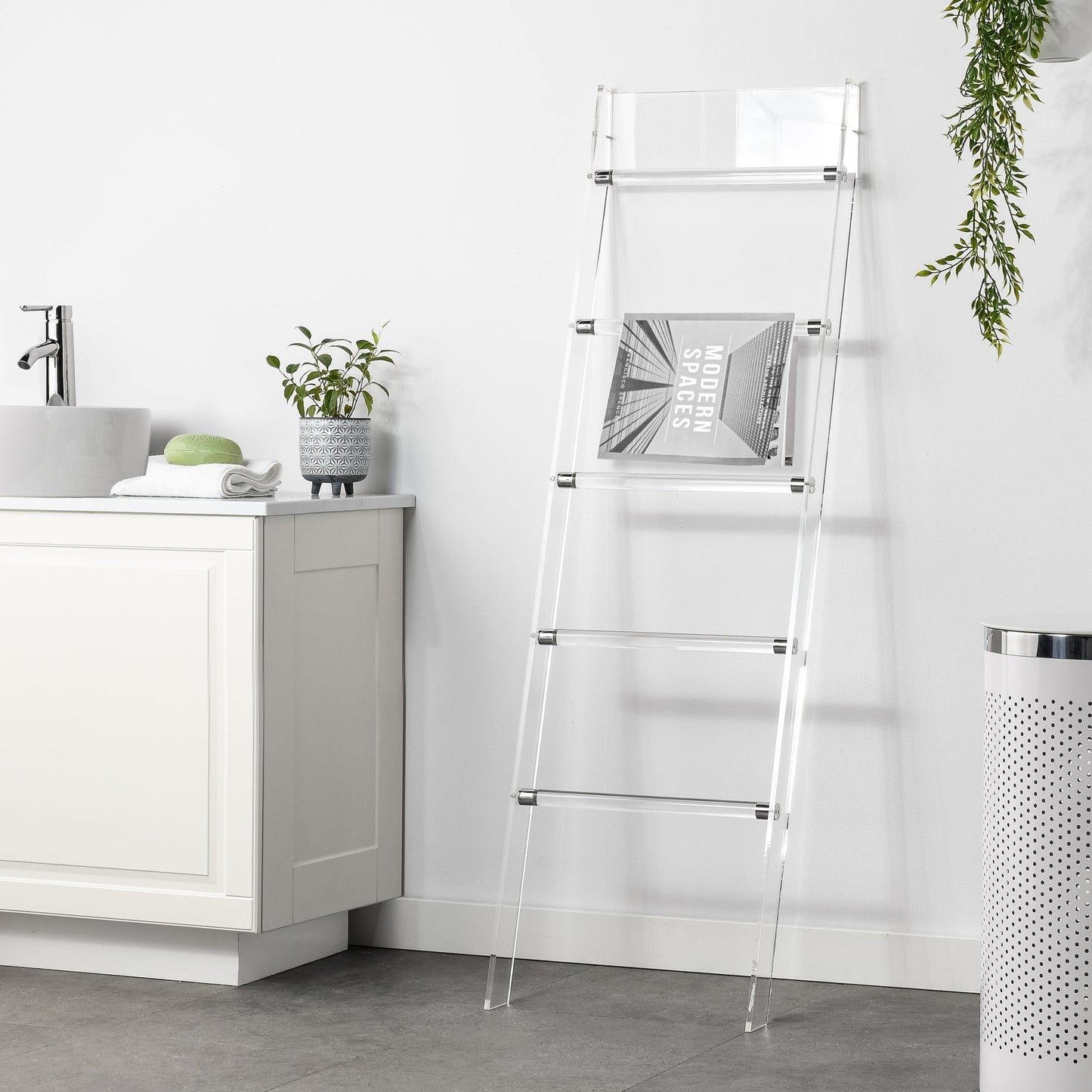 Acrylic Ladder 56 Inch Tall Towel / Magazine Rack
