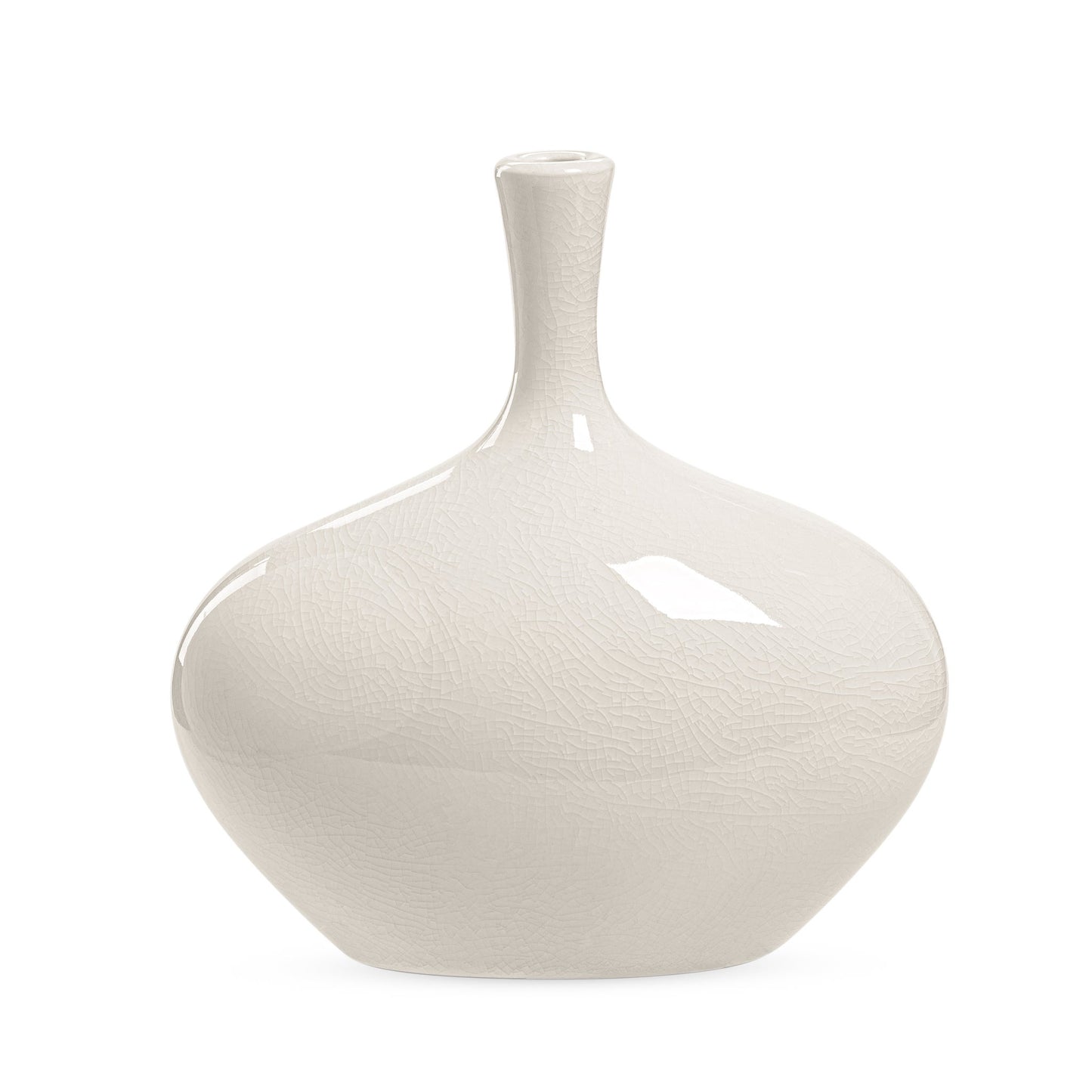 Lilo Ceramic Wide Vase - 8.25 Inch Tall - White Crackle