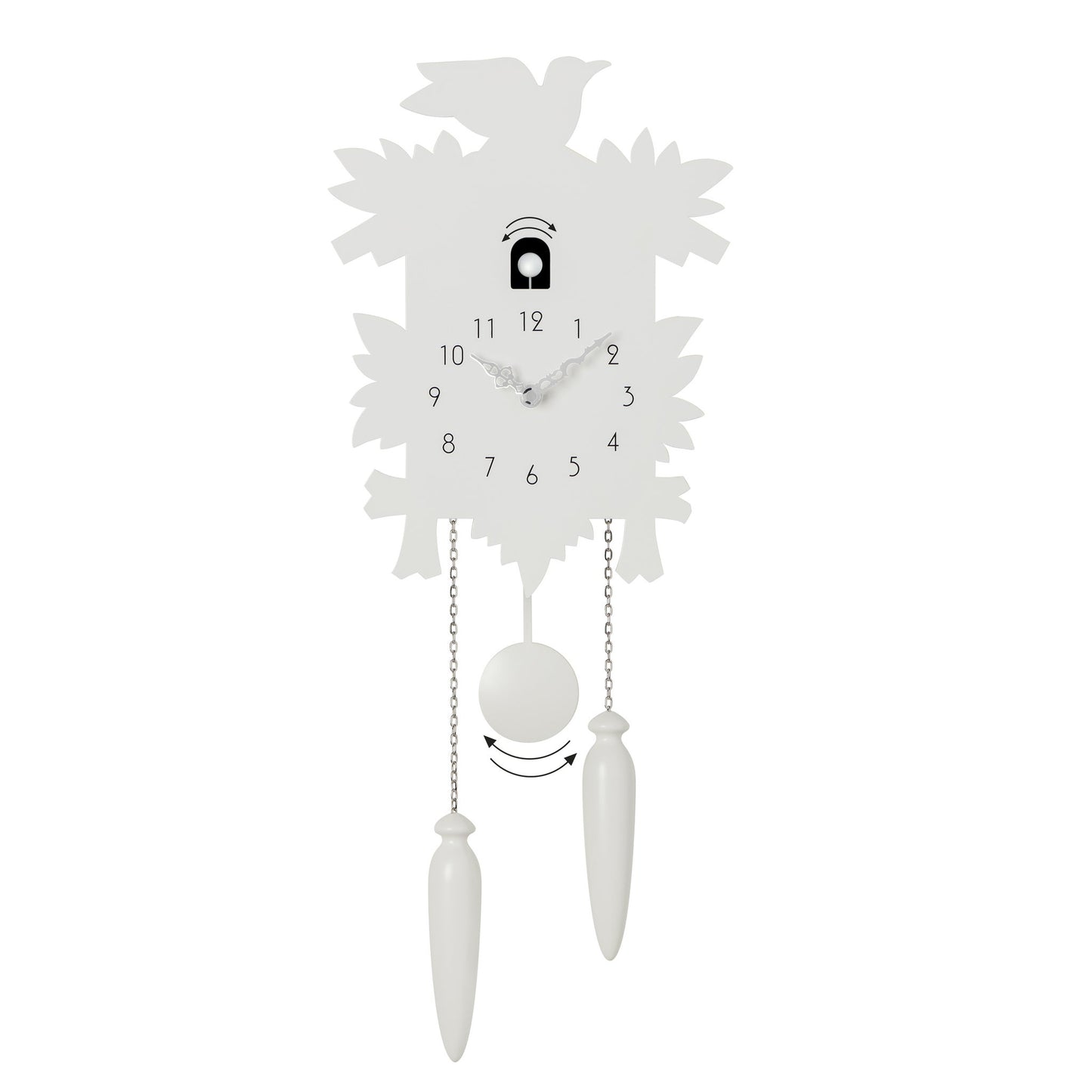 Modern Motion 23 Inch Tall Cuckoo Clock with Removable Pendulum - White