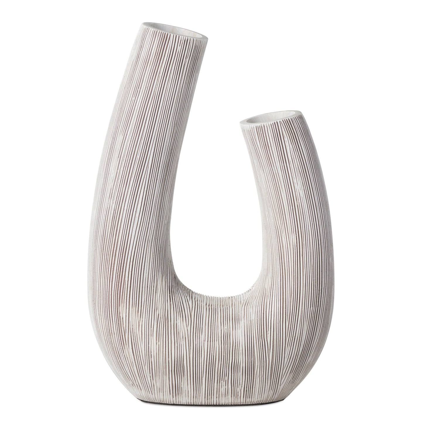 Alma Etched Patina Resin Horn Vase - 12 Inch Tall - White