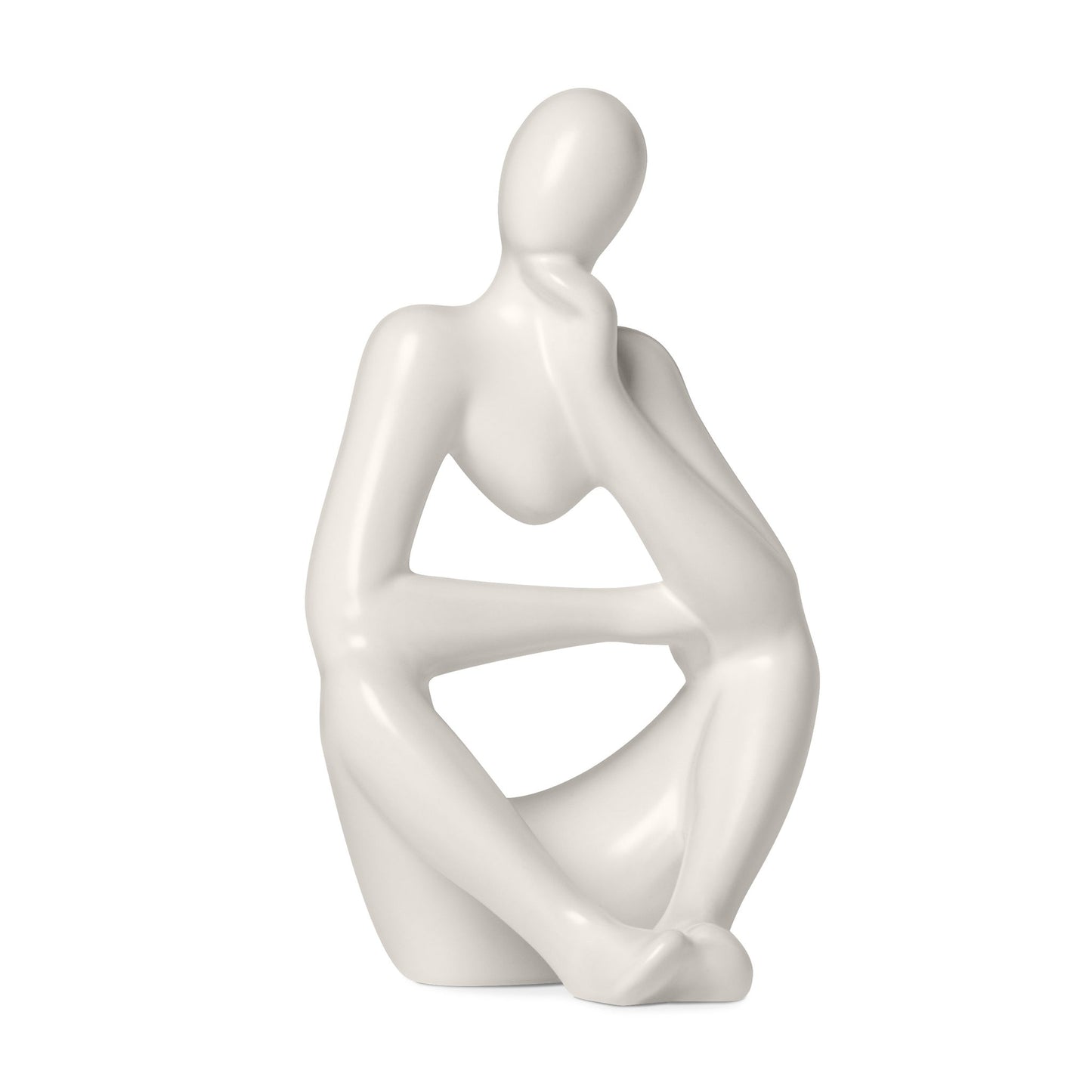 Pensive Matte White 7 Inch Tall Ceramic Figure