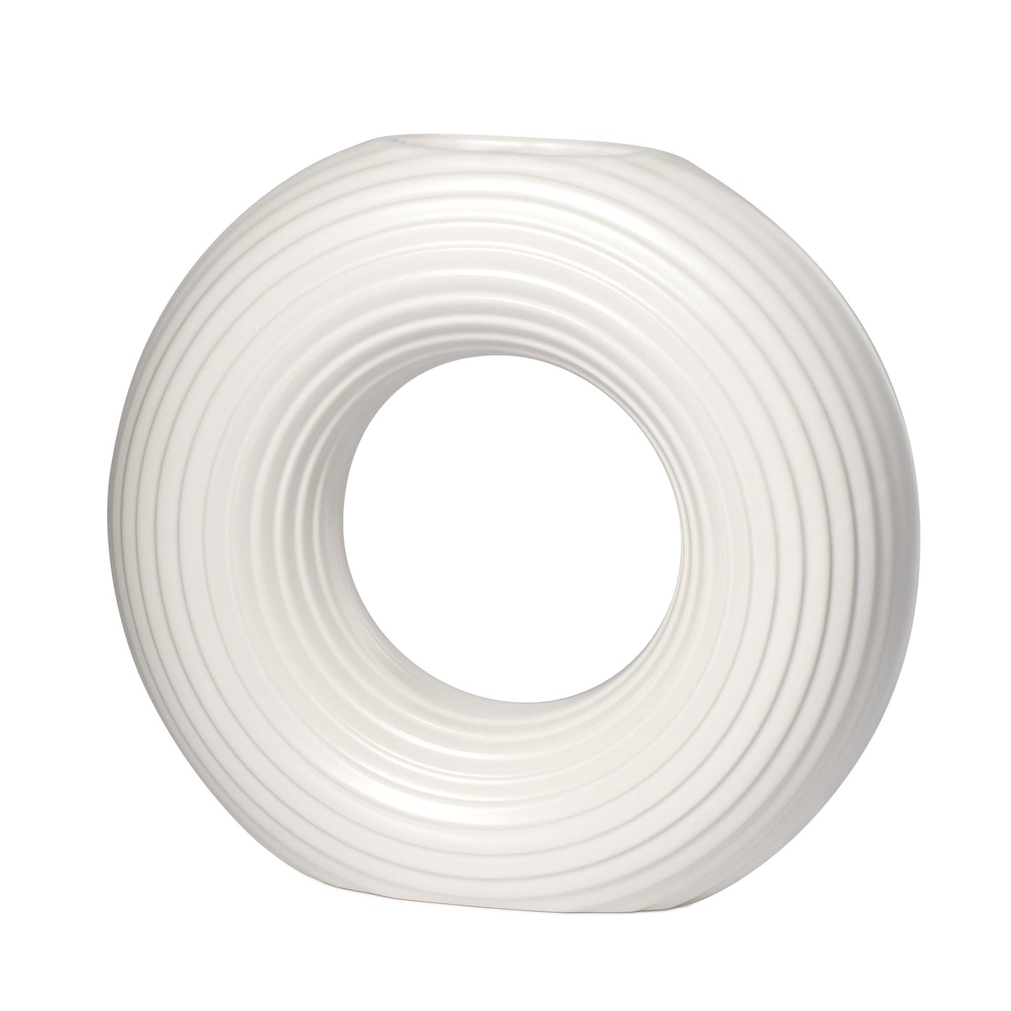 Circa Ceramic 9 Inch Tall Round Ring Vase - Matte White