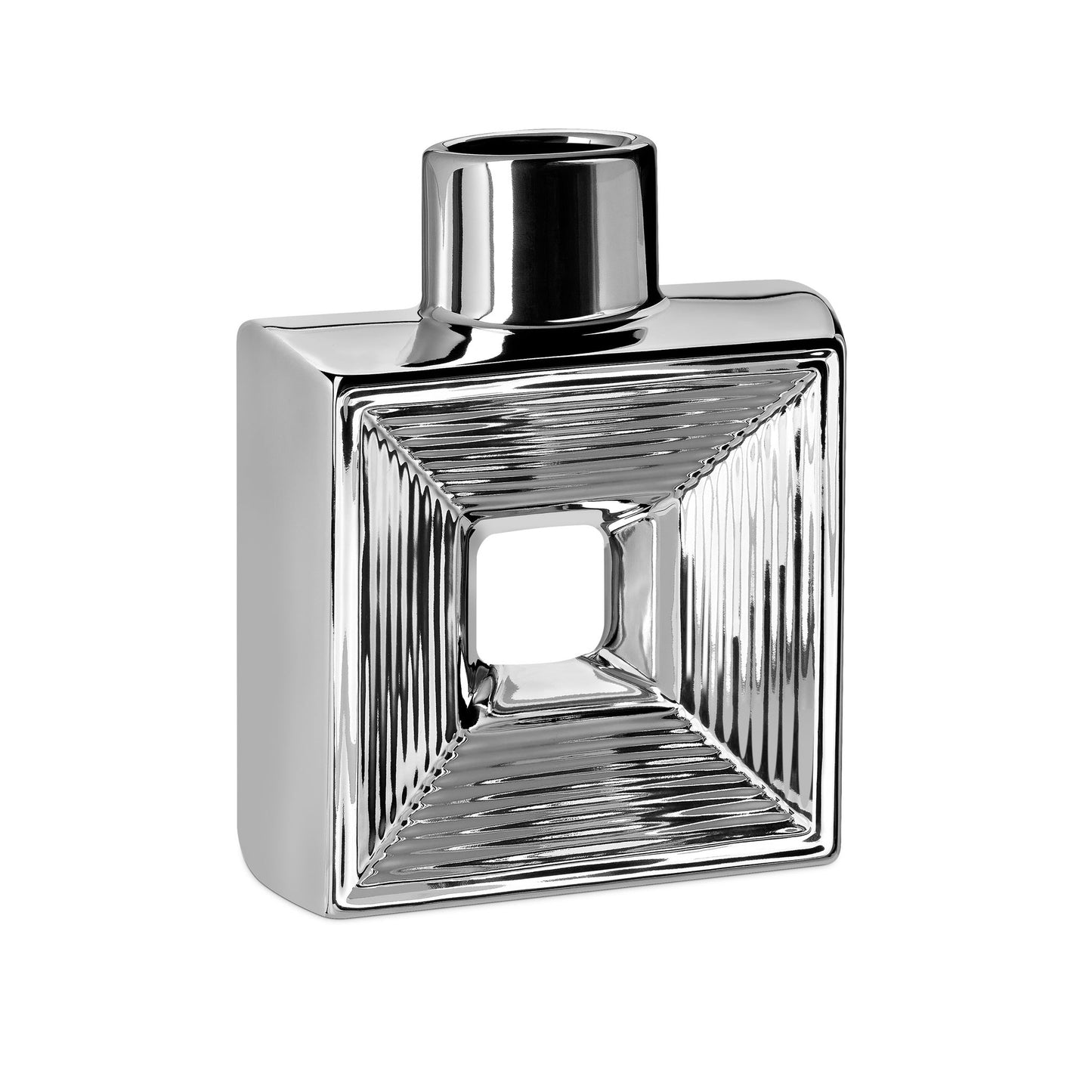 Rialto Shiny 7.5 Inch Tall Square Ceramic Bottle Vase - Silver
