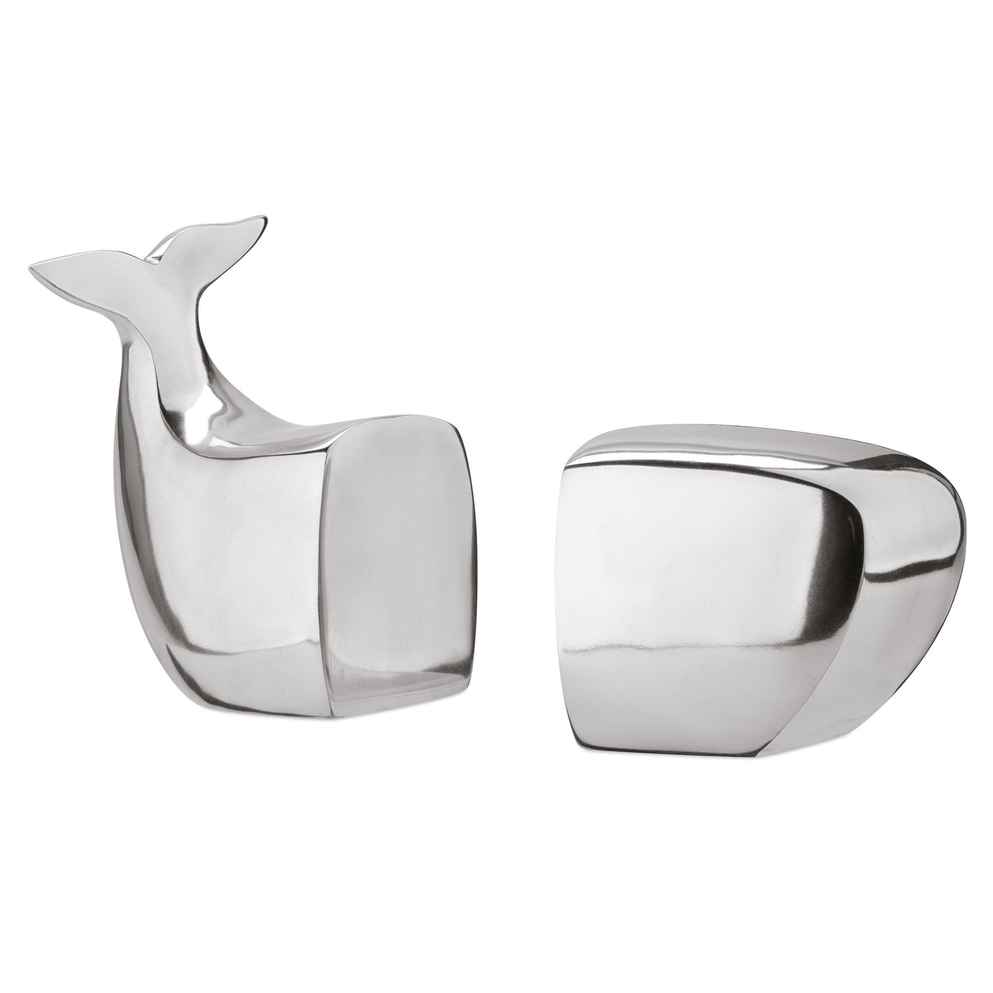 Whale Polished Aluminum 2 Piece Bookend Set