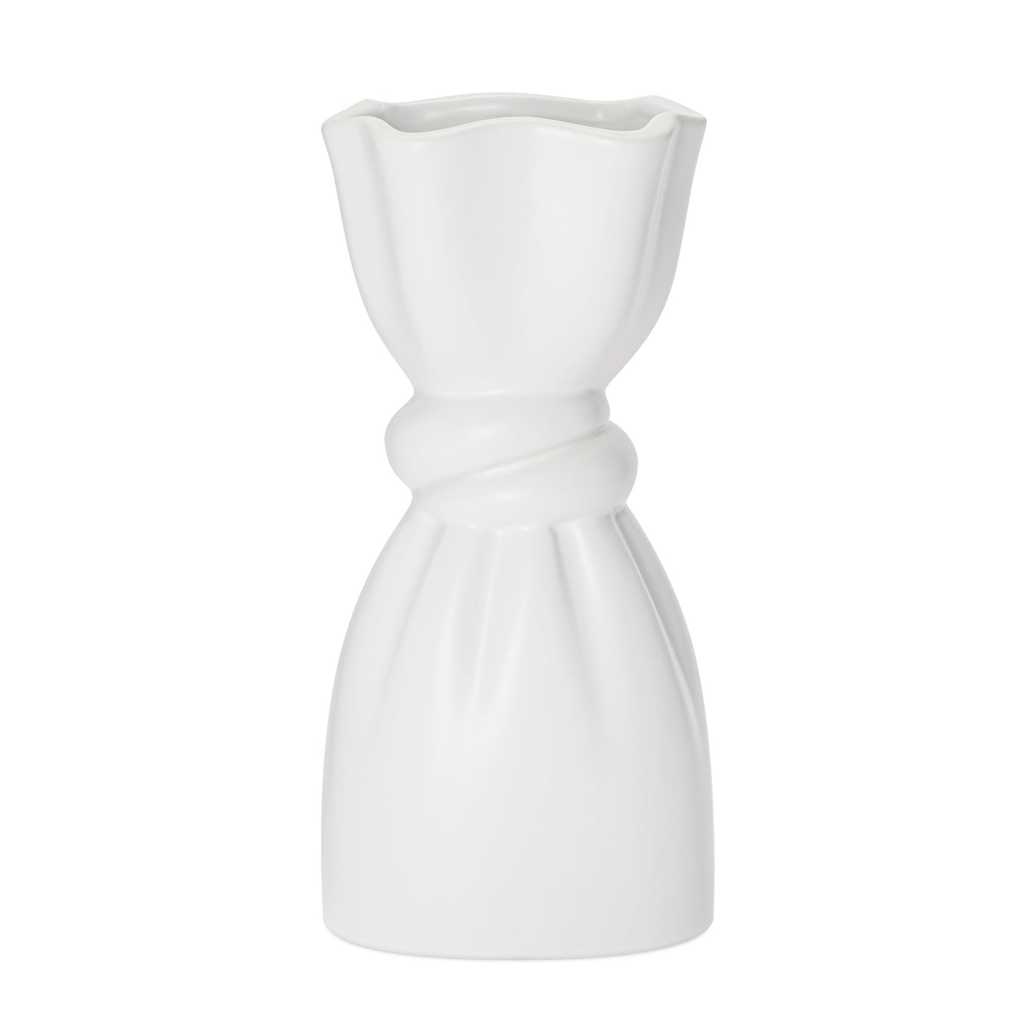 Cinched Knot 10 Inch Tall Ceramic Vase - Matte White