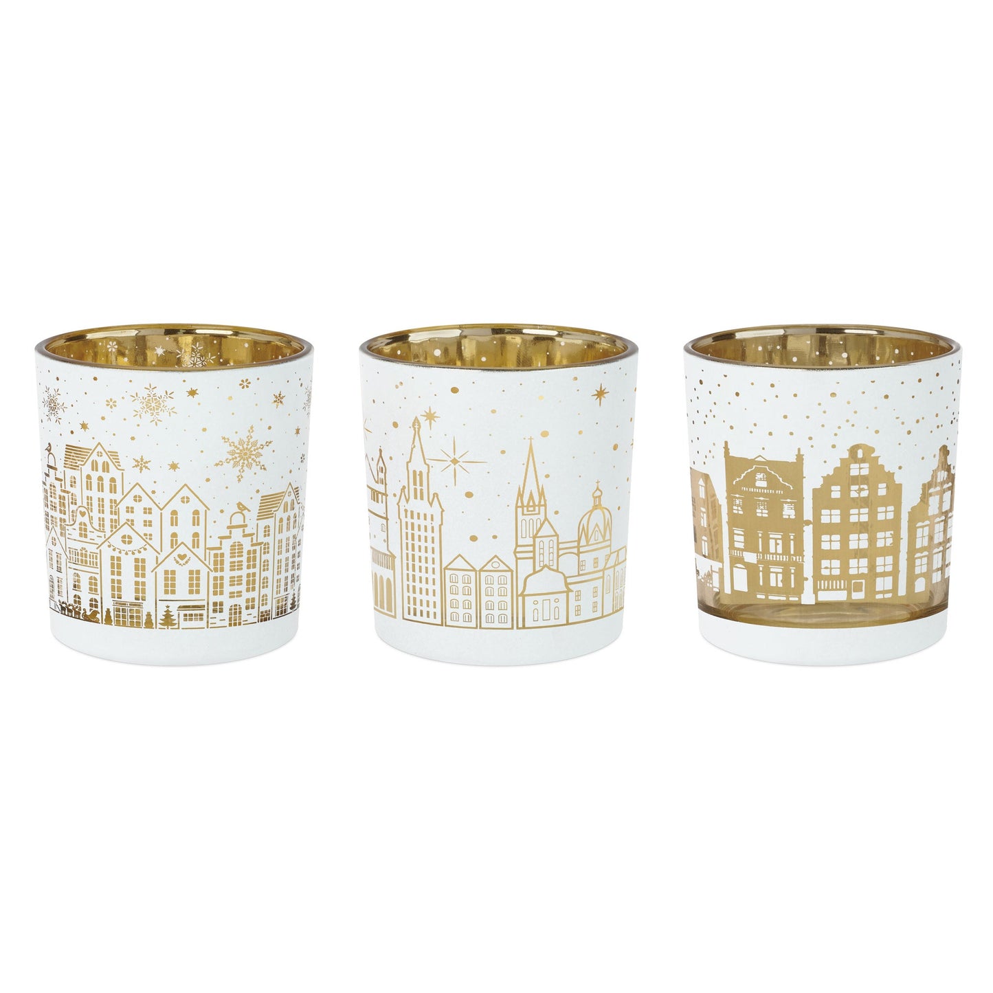 City Scene 3x3 Inch White Glass 3 Piece Hurricane Vase Gift Set