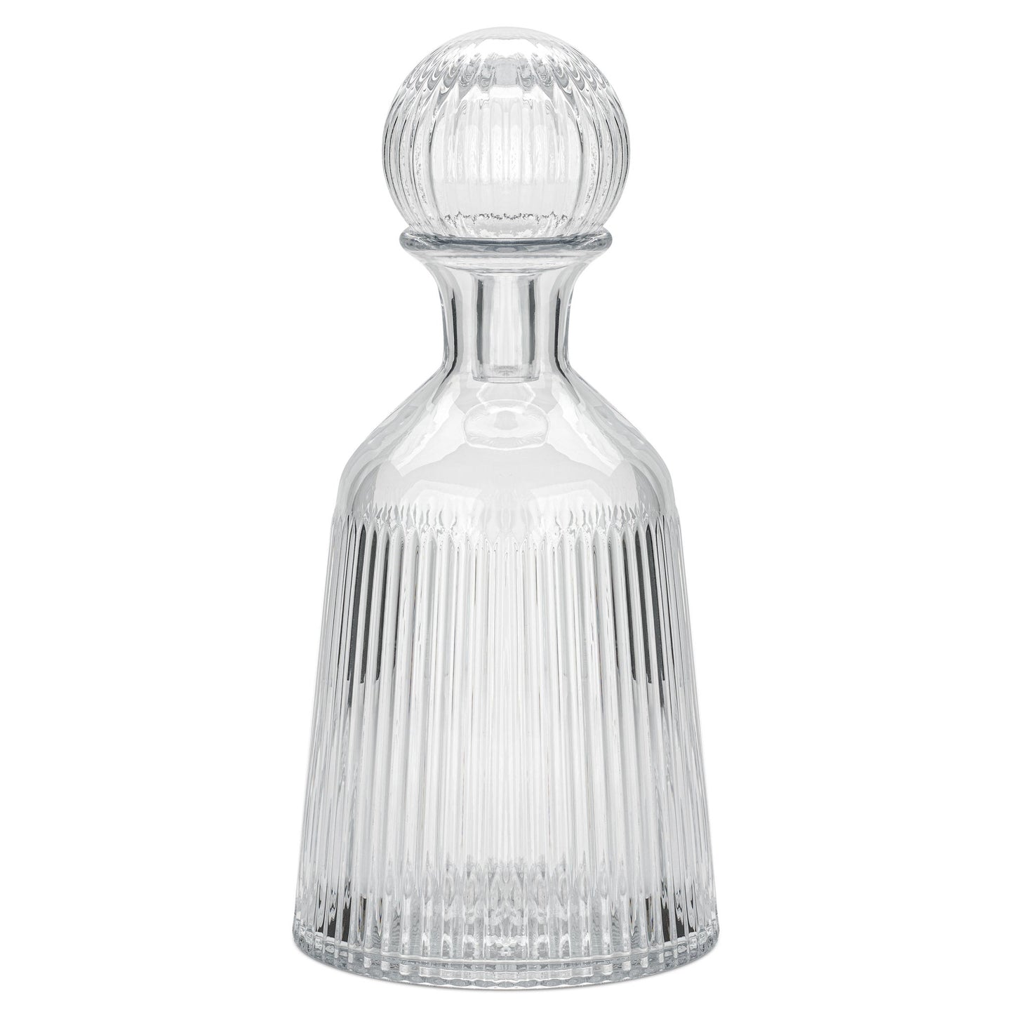 Ribbed 11.5 Inch Tall Glass Bottle Flask Vase with Ball Stopper - Clear