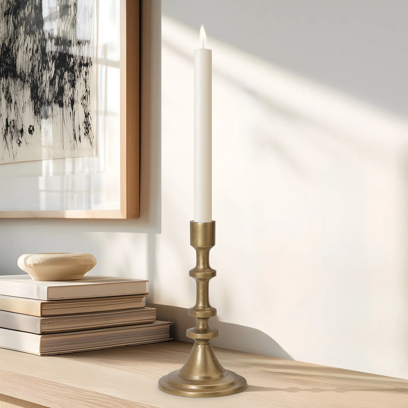 Chapel Antique Brass Nickel Plated Aluminum Taper Candle Holder