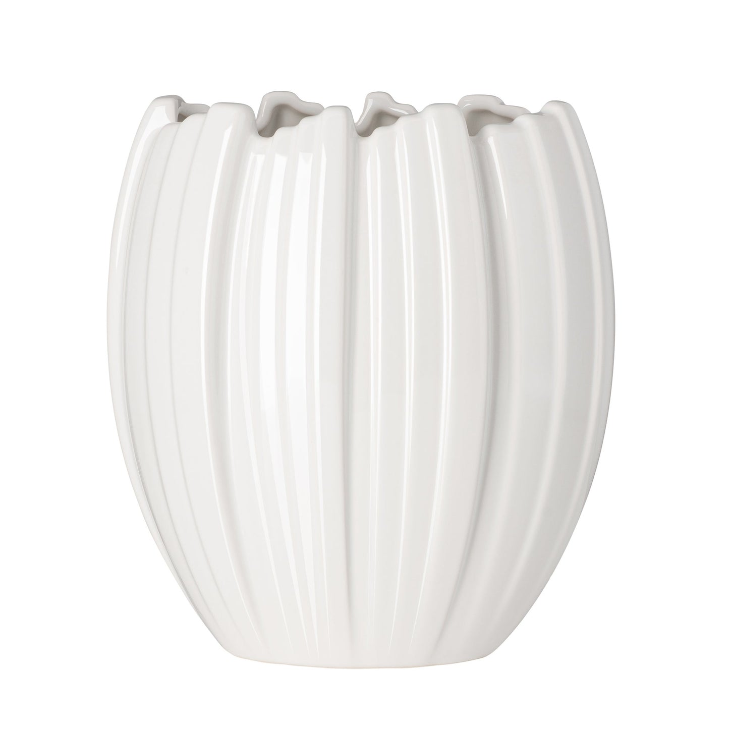 Crocus Ceramic Vase - 9.5 Inch Tall - Shiny White