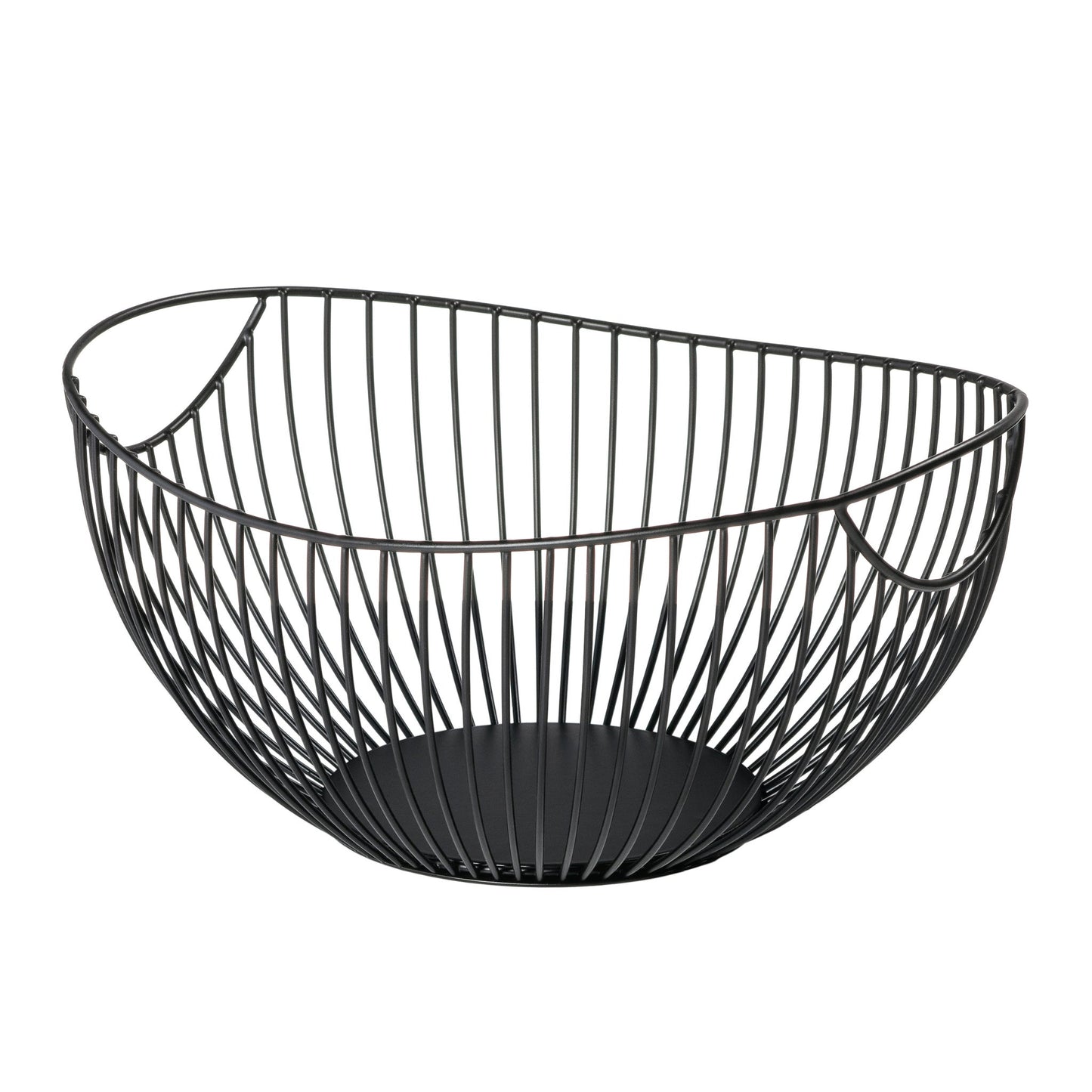 Oval Handle Ribbed 10.5 Inch Length Black Powdercoated Metal Bowl
