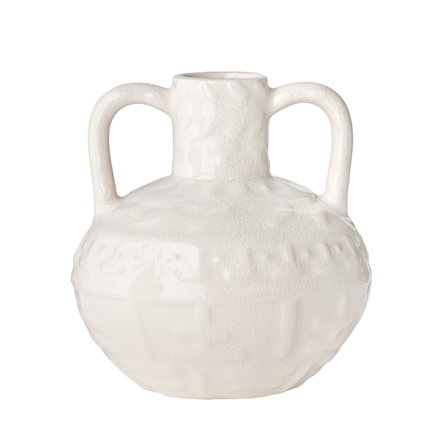 Mira Double Handle Ceramic 6 Inch Tall Gourd Vase - White Crackle