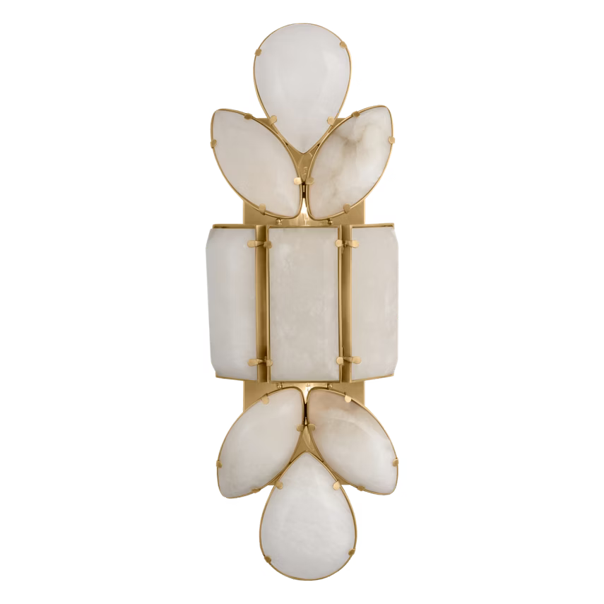 Decorative wall art with white stone-like panels and gold accents on a white background