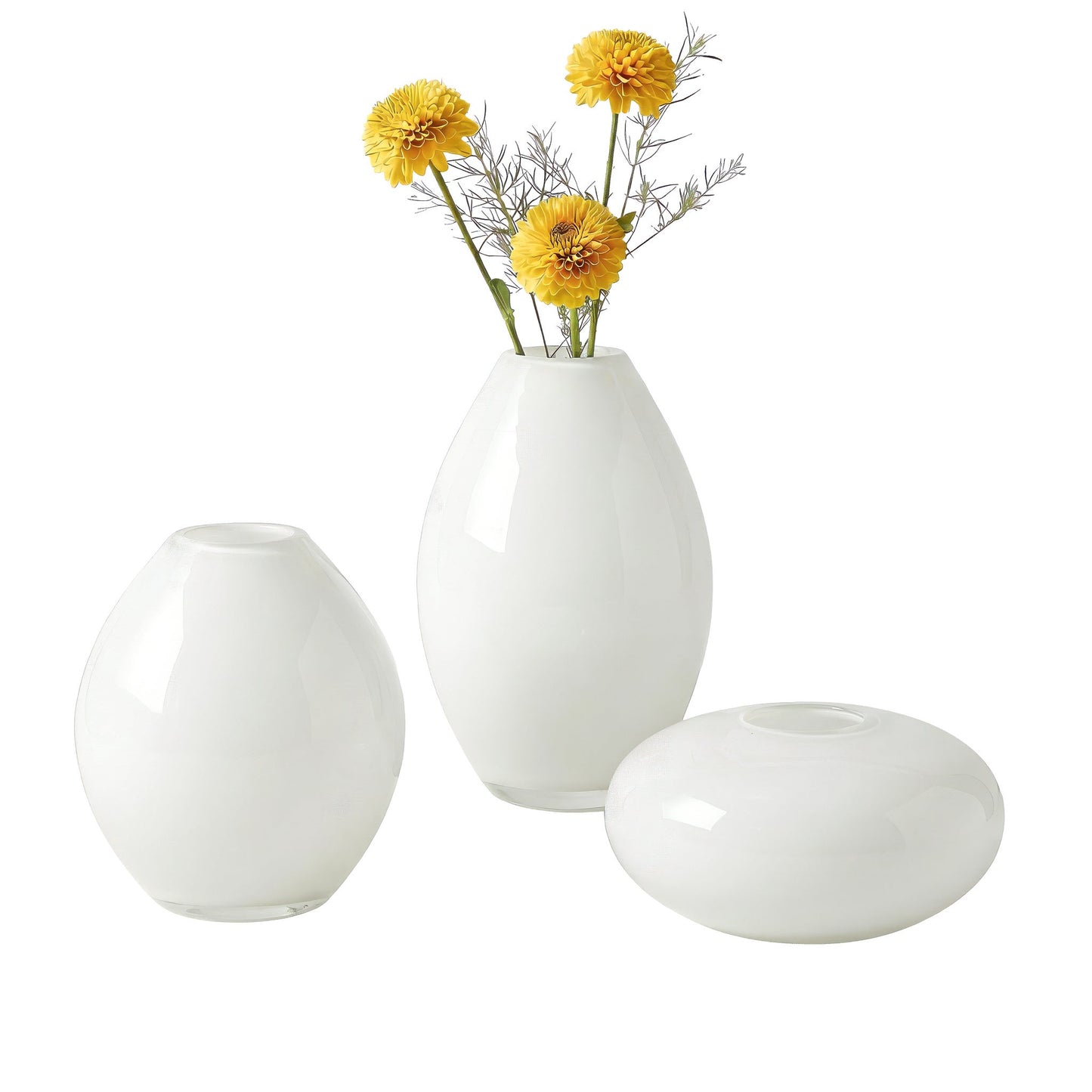 Mini Lustre Assorted 3 Piece White Glass Vase Set