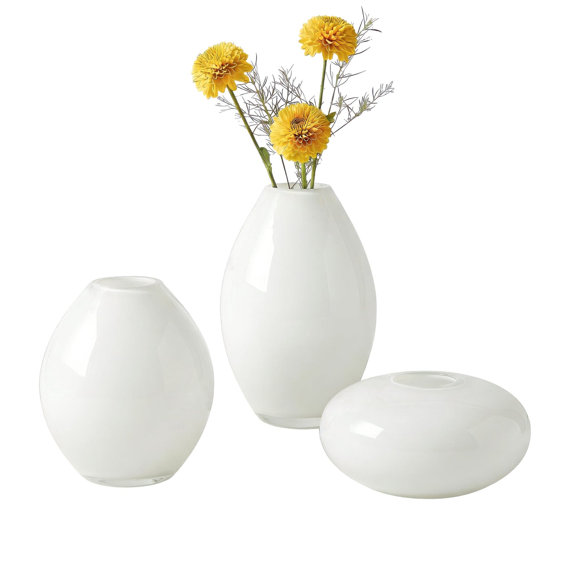 Mini Lustre Assorted 3 Piece White Glass Vase Set