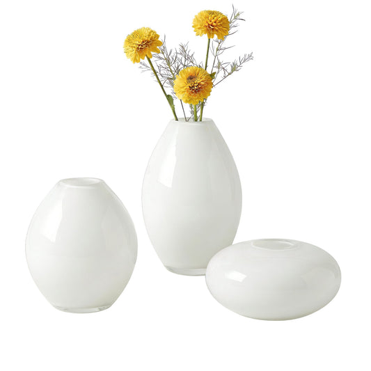 Mini Lustre Assorted 3 Piece White Glass Vase Set