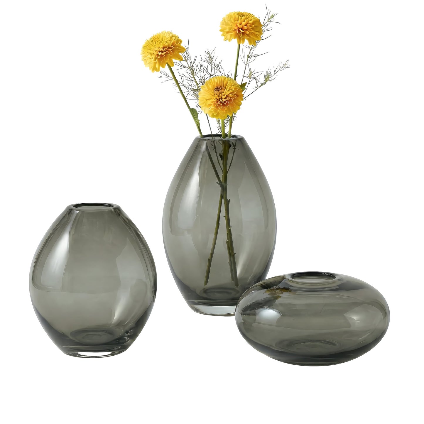 Mini Lustre Assorted 3 Piece Smoke Glass Vase Set