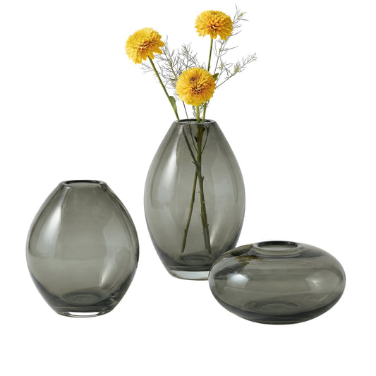 Mini Lustre Assorted 3 Piece Smoke Glass Vase Set