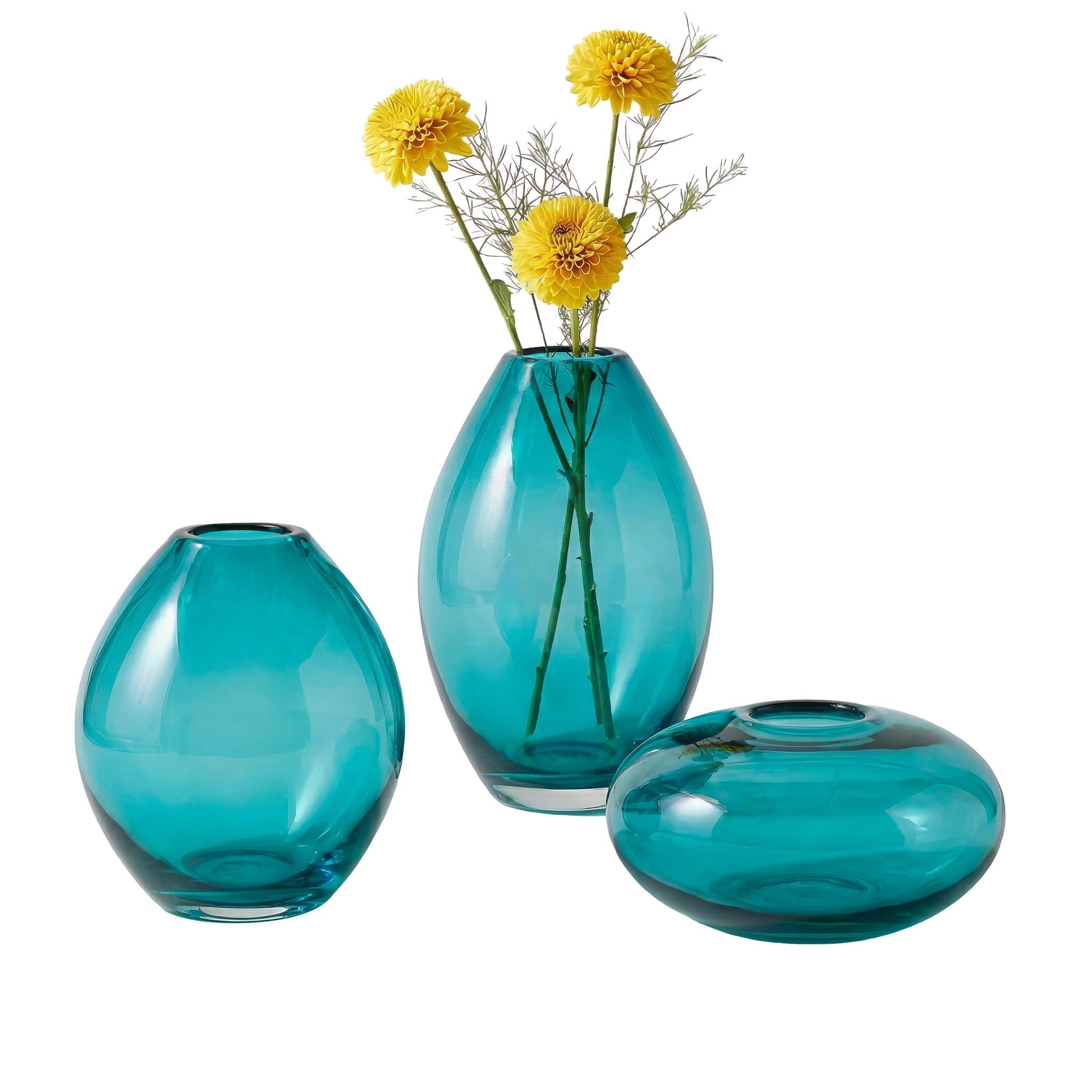 Mini Lustre Assorted 3 Piece Turquoise Glass Vase Set