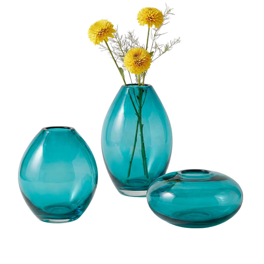 Mini Lustre Assorted 3 Piece Turquoise Glass Vase Set