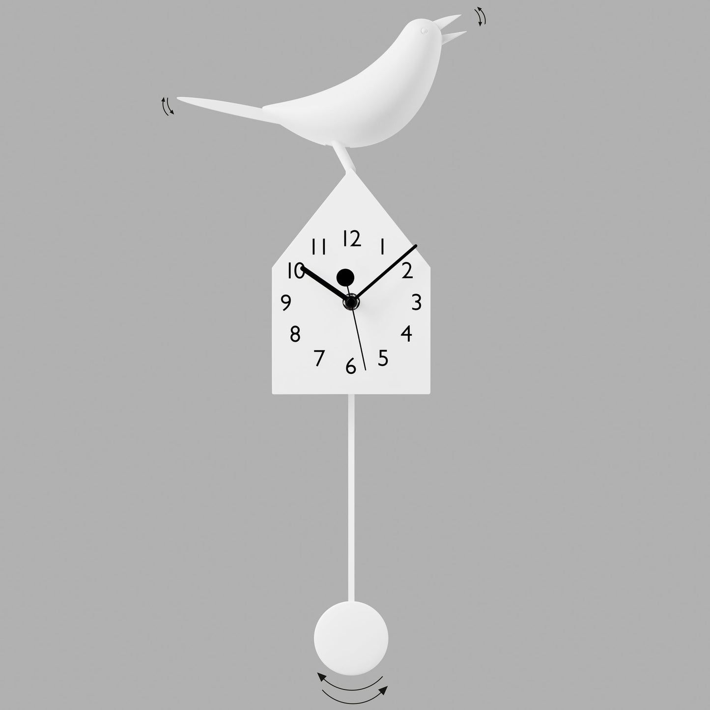 Motion Birdhouse Clock with Removable Pendulum - White