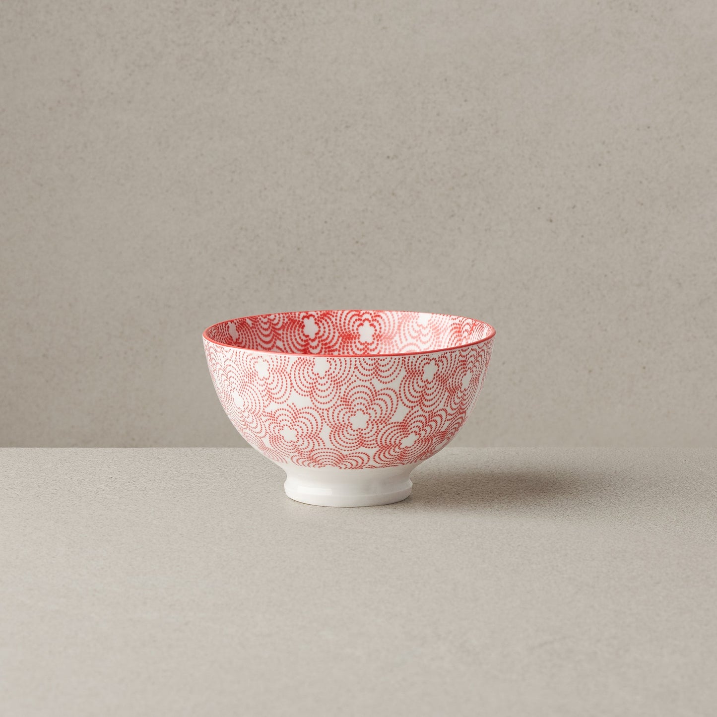Kiri Porcelain 8 oz. 4.5 Inch Diameter Bowl - Red with Red Trim