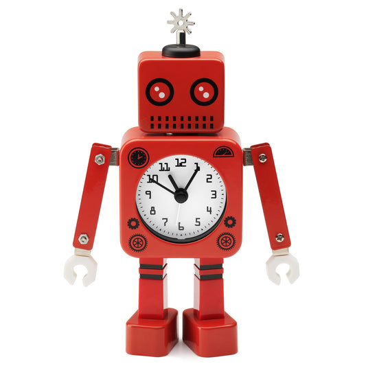 Robot 8 Inch Tall Alarm Clock - Red