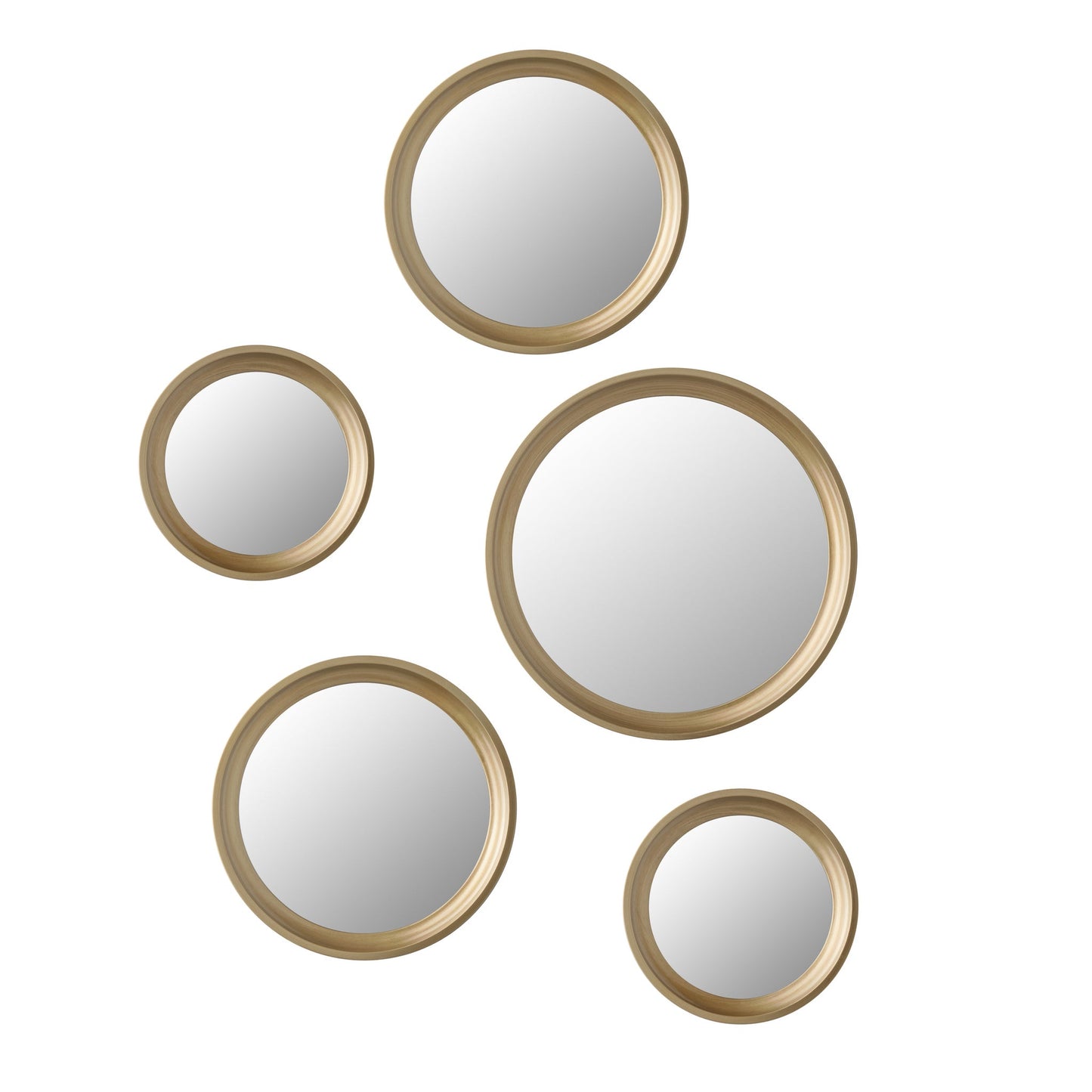 Portico Assorted Round Antique Gold 5 Piece Wall Mirror Set