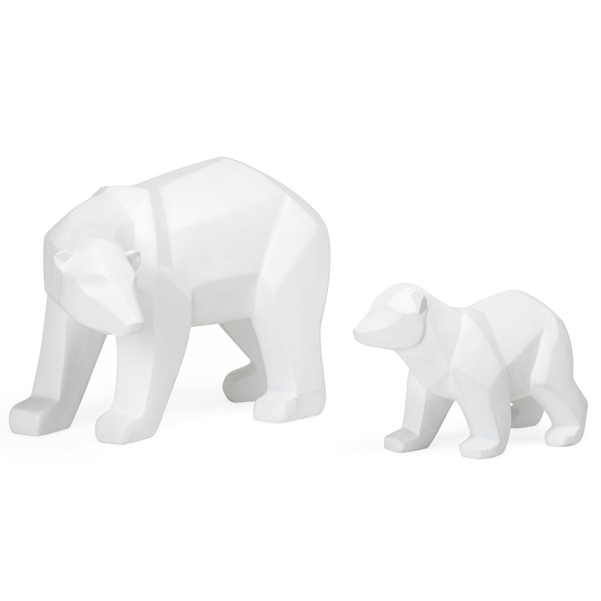 Carved Angle Polar Bear 2 Piece Decor Sculpture Set