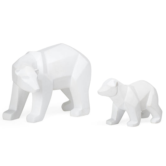 Carved Angle Polar Bear 2 Piece Decor Sculpture Set