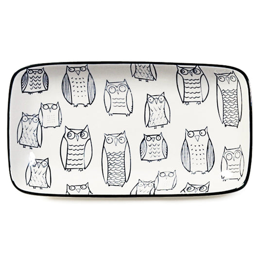 Kiri Porcelain 8.5 Inch Rectangle Tapas Plate - Owl Outline