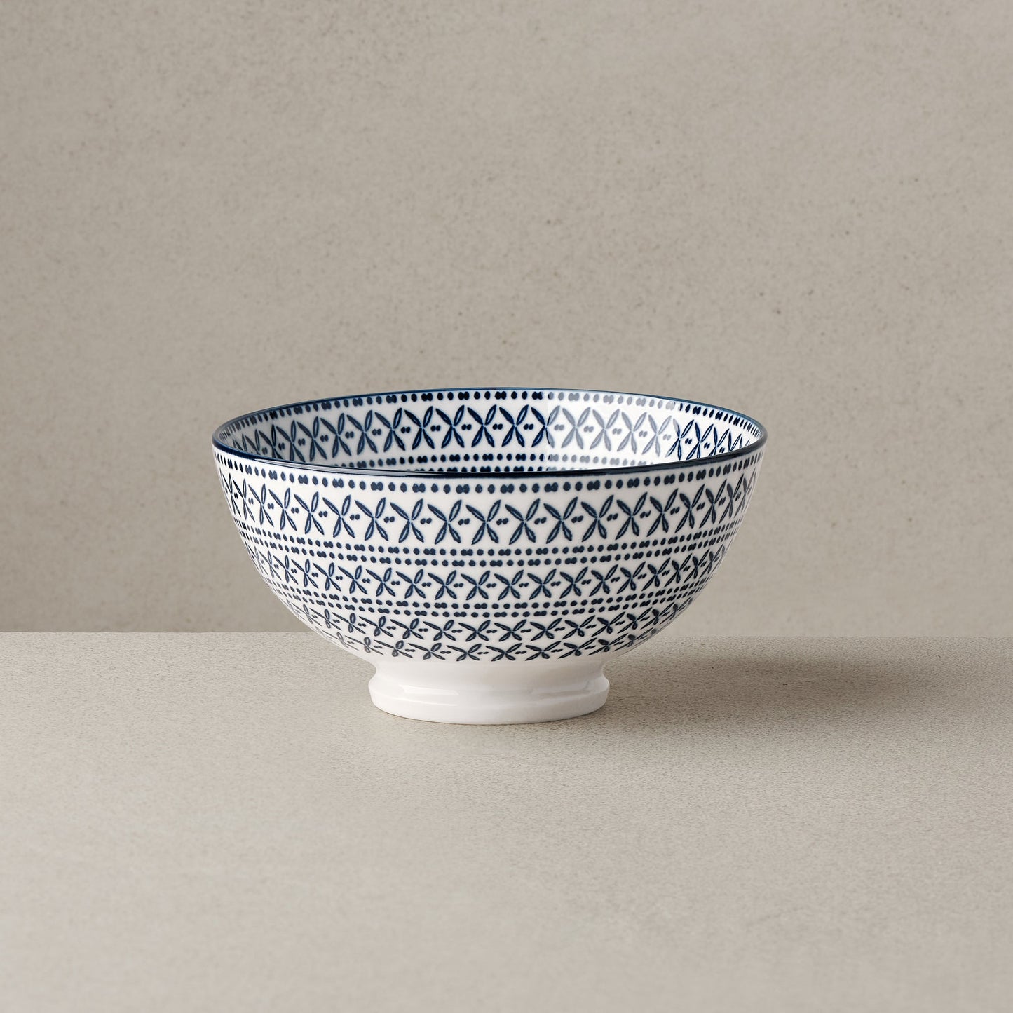 Kiri Porcelain 22 oz. 6 Inch Diameter Bowl - Blue Stitch