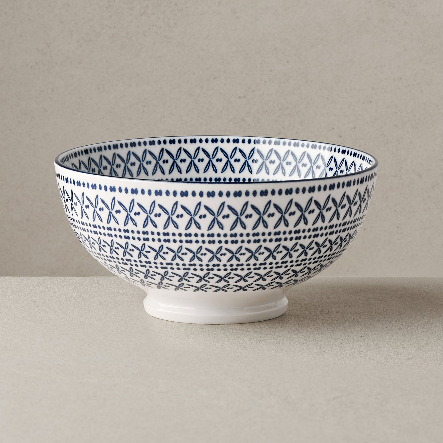 Kiri Porcelain 56 oz 8 Inch Diameter Bowl - Blue Stitch