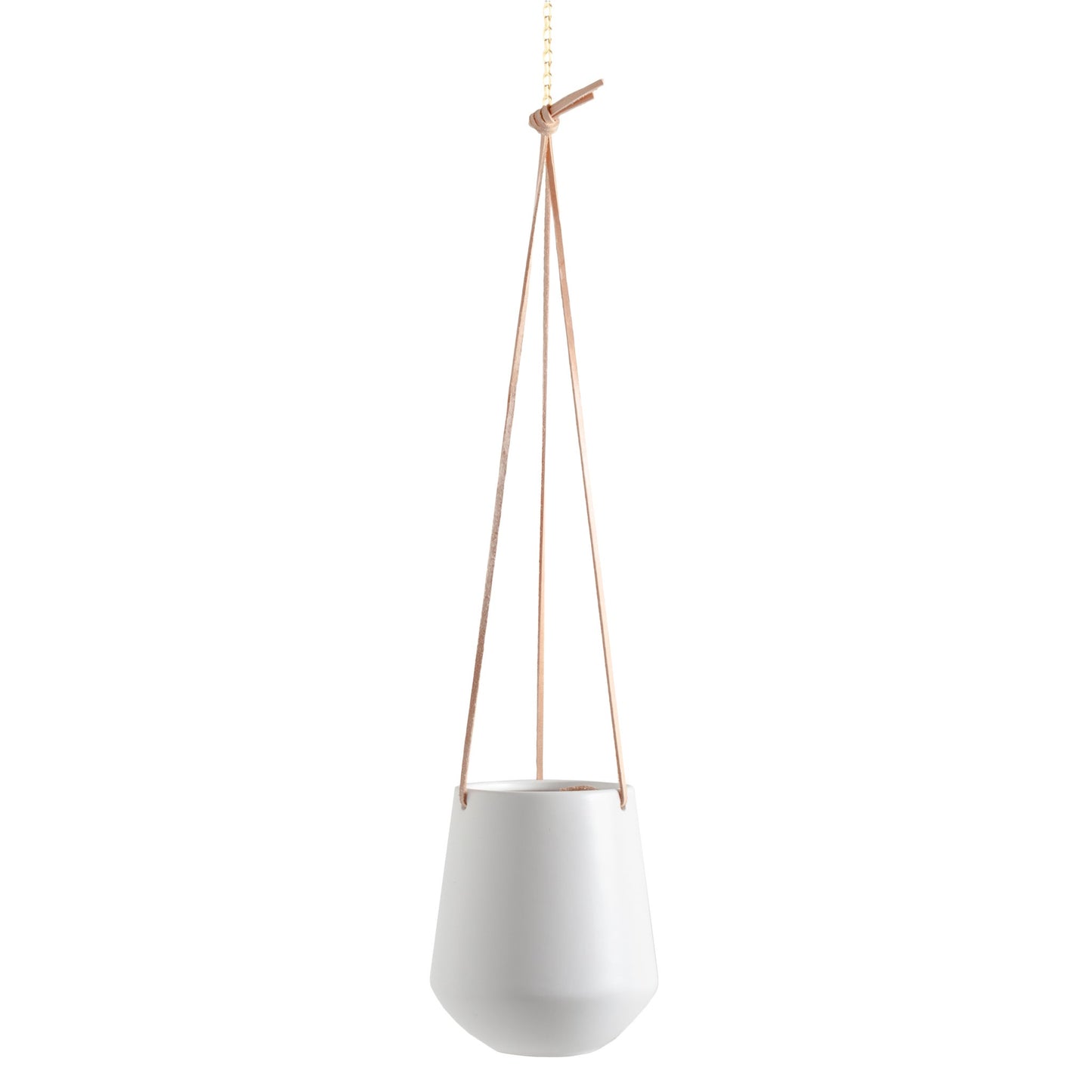 Ashbury Leather Hanging 5.75 Inch Diameter White Ceramic Drop Pot Planter