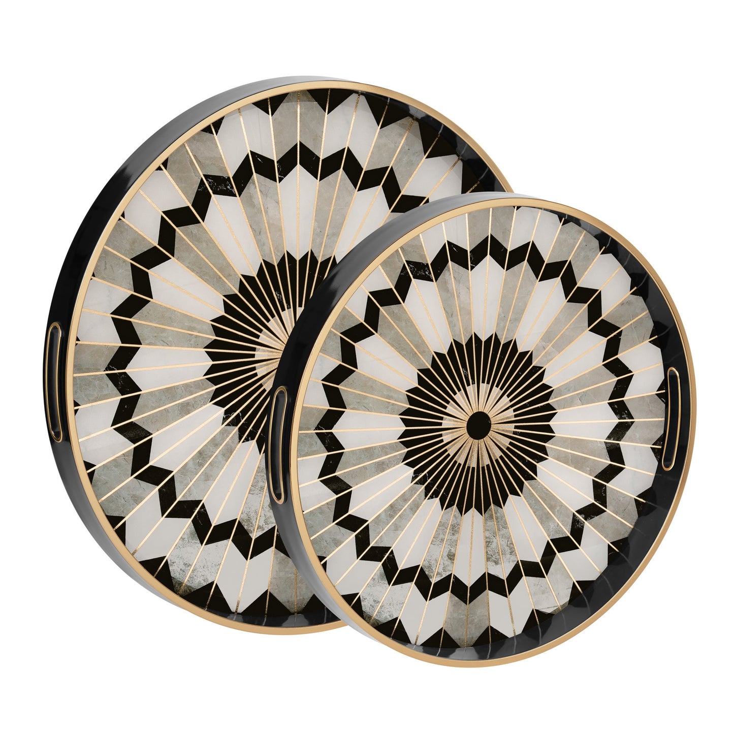 Savoy Gold Trim 2 Piece Round Tray Set - Mosaic