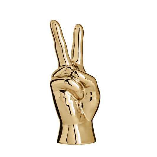 Gesture Hand 10 Inch Tall Gold Ceramic Decor Sculpture - Peace