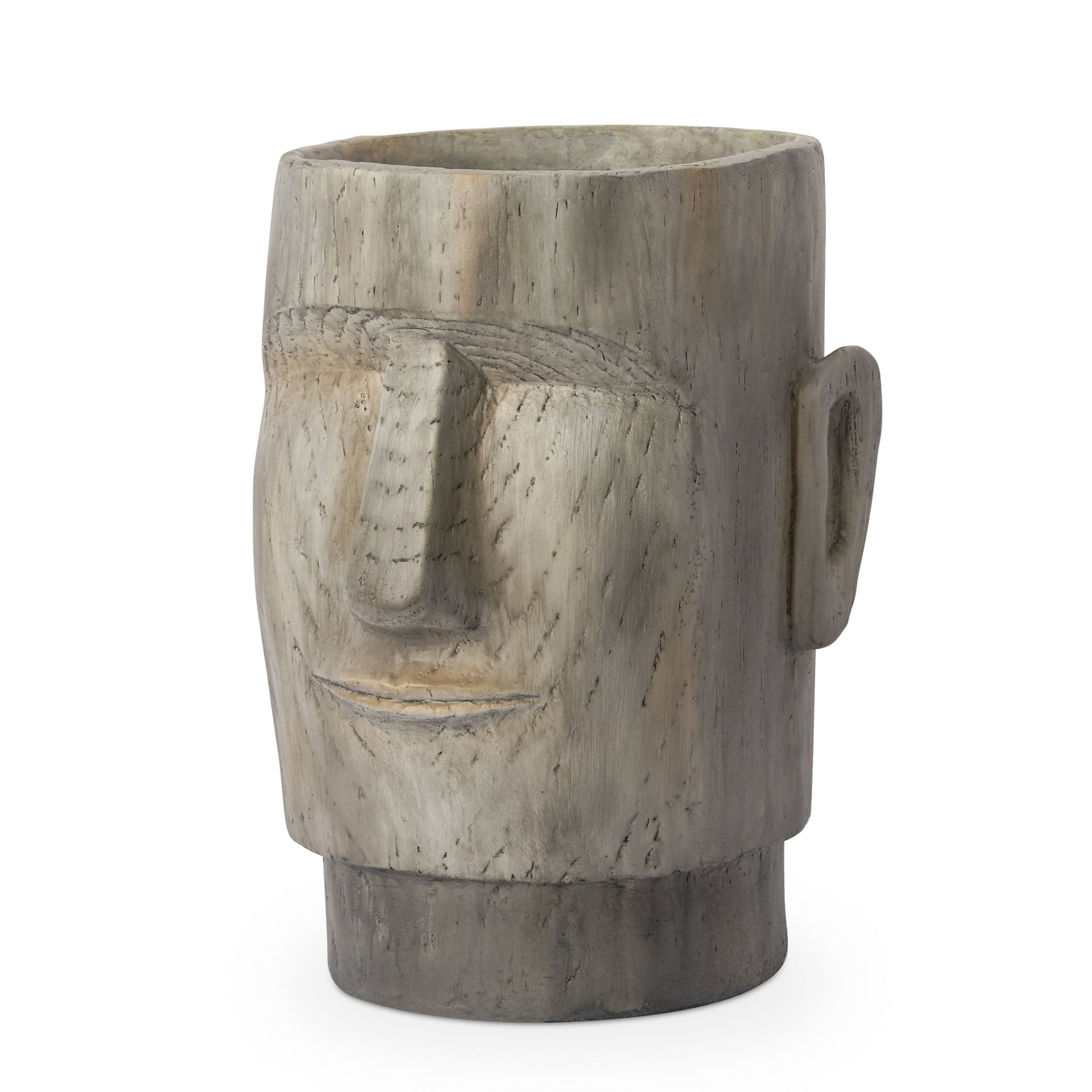 Lithic Island Face 18 Inch Tall Wood Effect Indoor/Outdoor Floor Planter