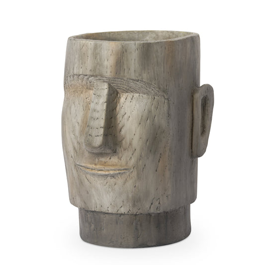 Lithic Island Face 18 Inch Tall Wood Effect Indoor/Outdoor Floor Planter