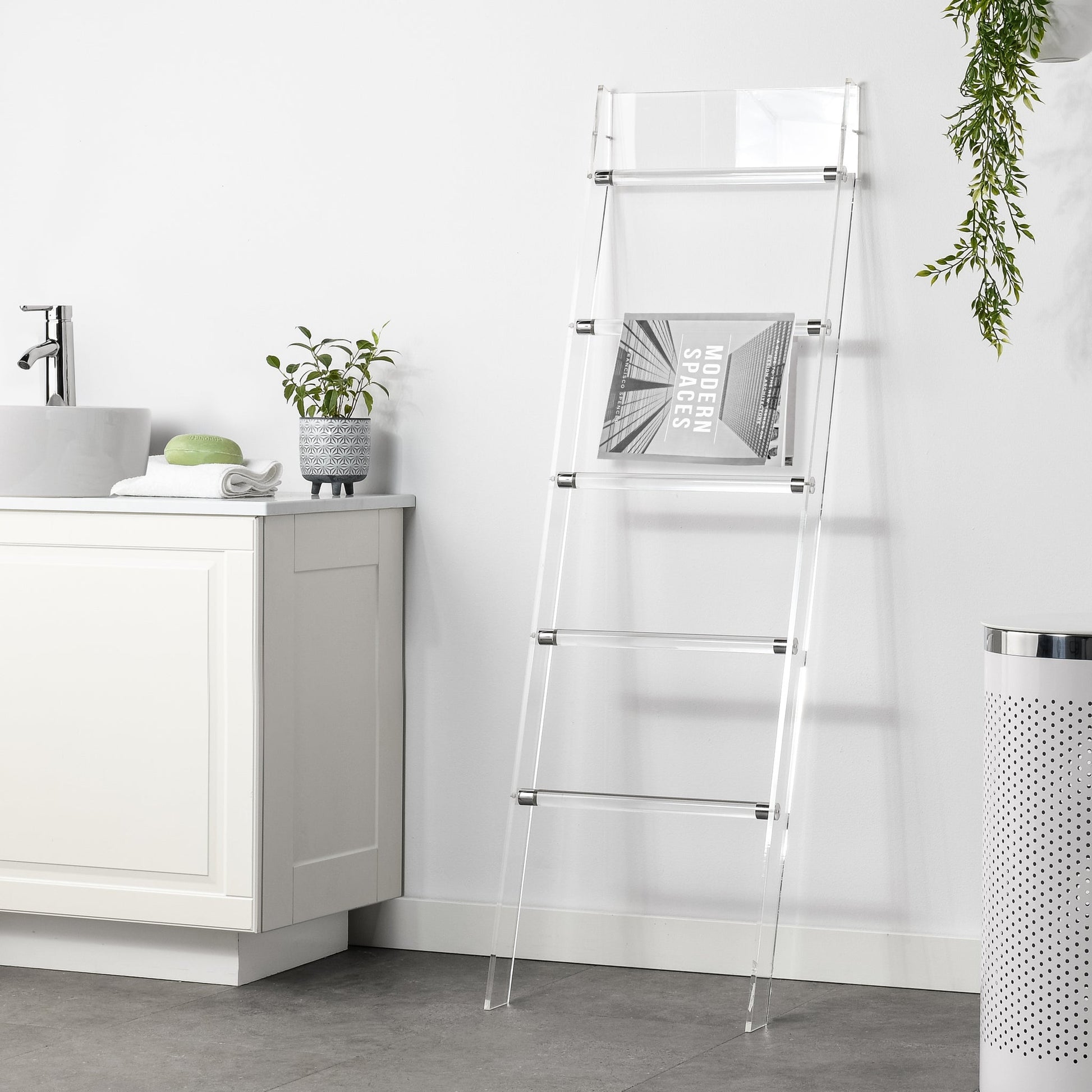 Acrylic Ladder 56 Inch Tall Towel / Magazine Rack