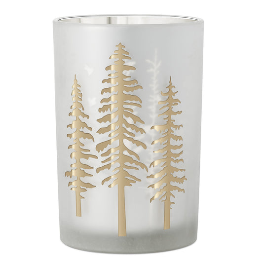 Woodland Pine Etched Mirror 4.5x7 Inch Glass Hurricane Vase