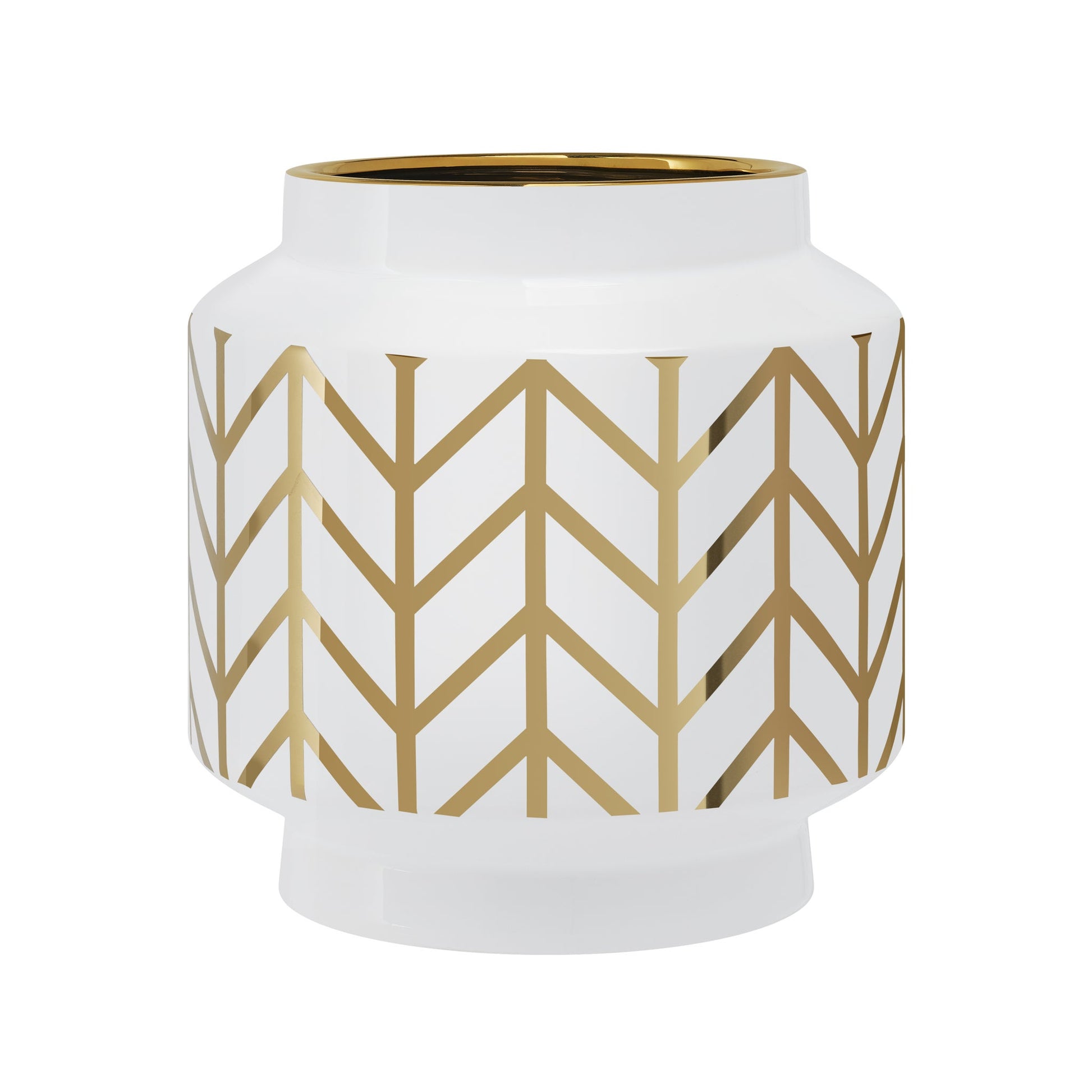 Elements Chevron Gold Stripe Pattern 6.5 Inch Tall White Ceramic Planter Vase