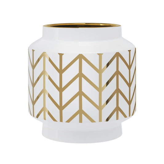 Elements Chevron Gold Stripe Pattern 6.5 Inch Tall White Ceramic Planter Vase