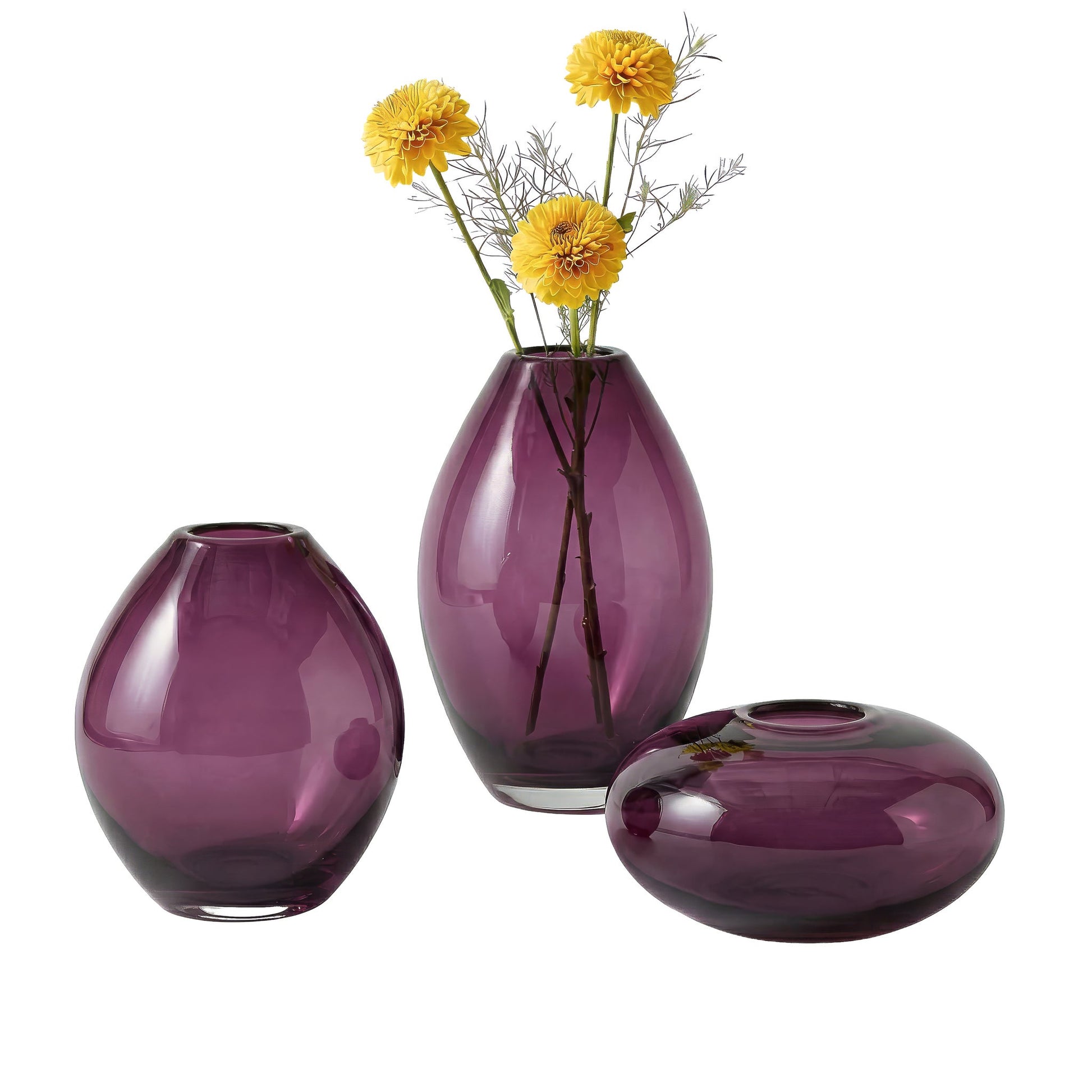 Mini Lustre Assorted 3 Piece Purple Glass Vase Set