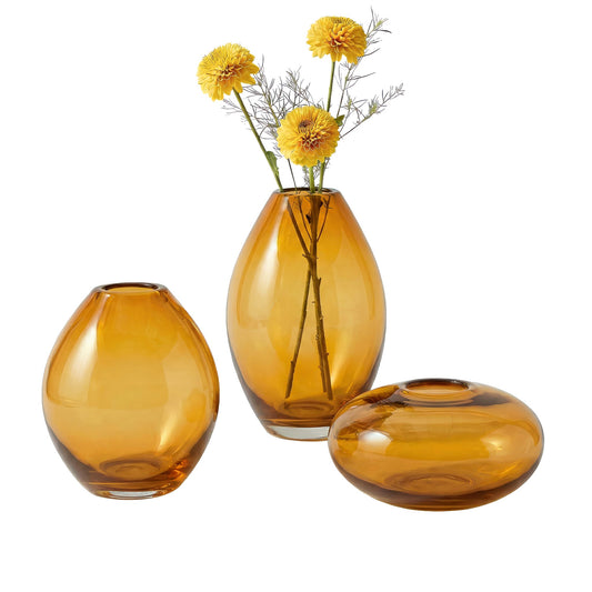 Mini Lustre Assorted 3 Piece Amber Glass Vase Set