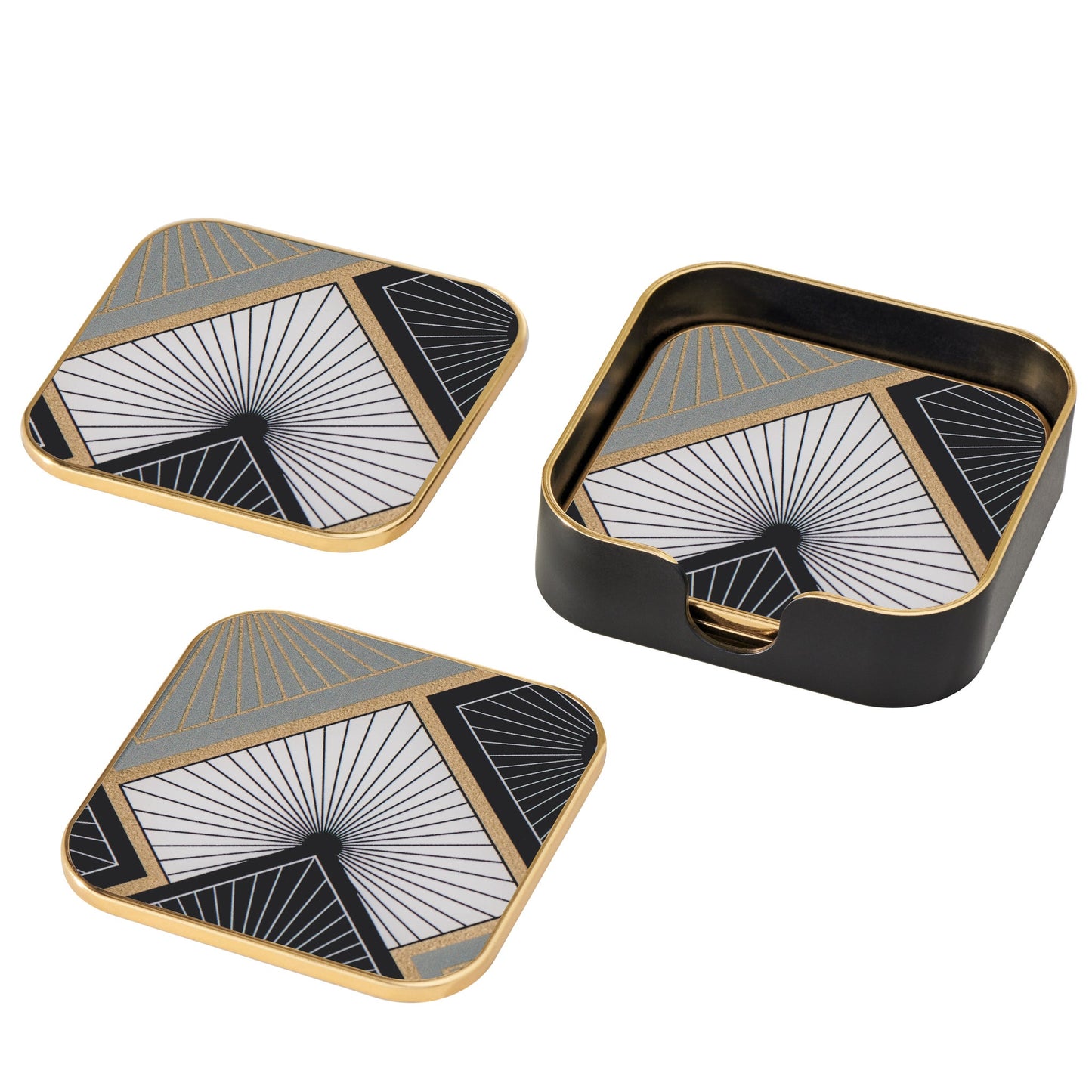 Savoy Gold Trim 4 Piece Square Coaster Set - Radiant Tile