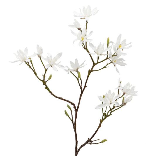 Japanese Magnolia 46 Inch Length Faux Multi Bloom Spray Stem - White