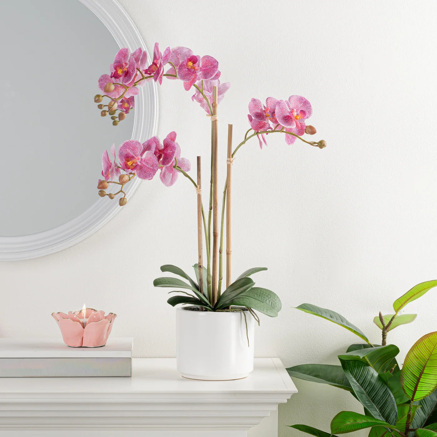 Ava Faux Potted 24 Inch Tall Triple Stem Orchid - Pink